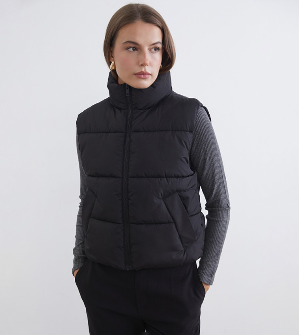 Zippered High Neck Gilet