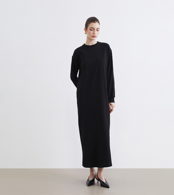 Solid Crew Neck Maxi Sweat Dress