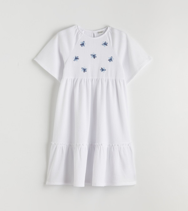 Embroidered Short Sleeves Tiered Dress