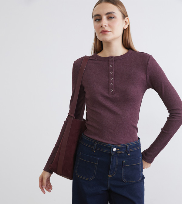 Henley Neck Ribbed Top