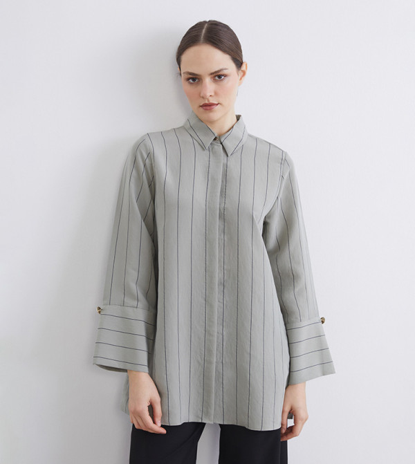 Striped Long Sleeves Modal Blend Shirt Tunic