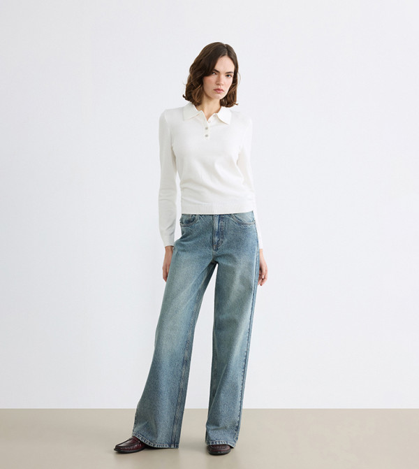 Washed High Rise Wide Leg Jeans