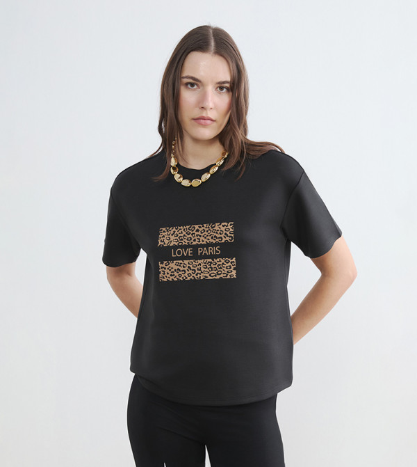 Leopard Printed Crew Neck Soft Touch T-Shirt