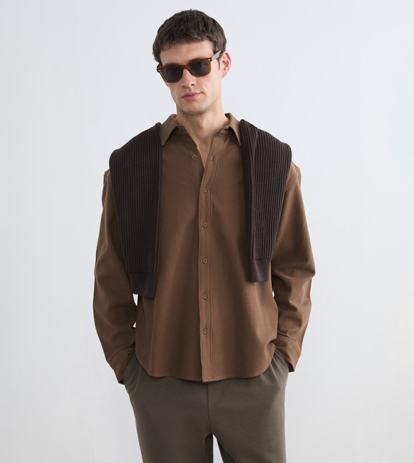 Solid Long Sleeves Dobby Shirt