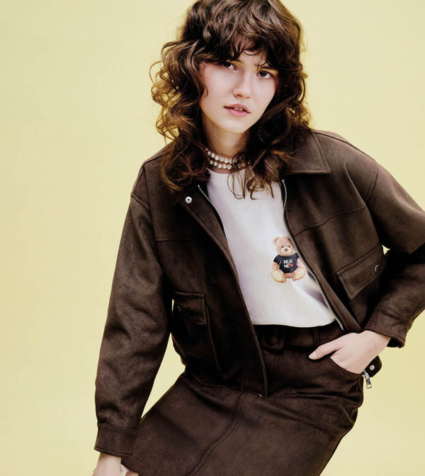 Solid Collared Faux Suede Oversized Jacket