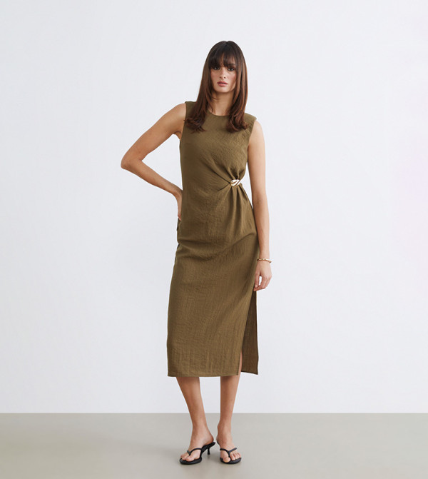 Solid Sleeveless Woven Midi Dress