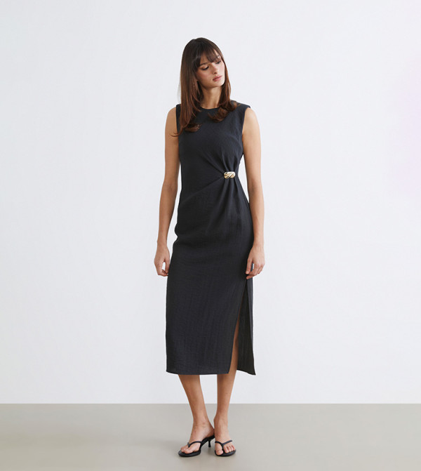 Solid Sleeveless Woven Midi Dress