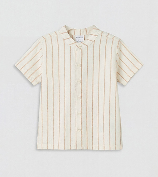 Striped Mandarin Collar Shirt