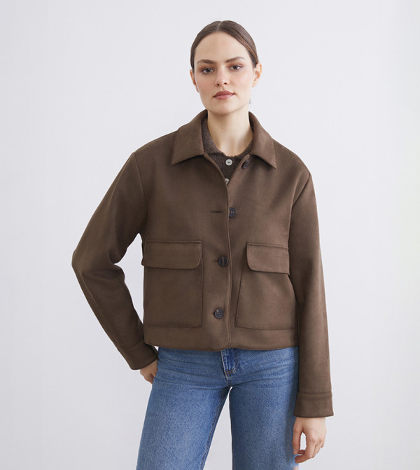 Faux Suede Collared Jacket
