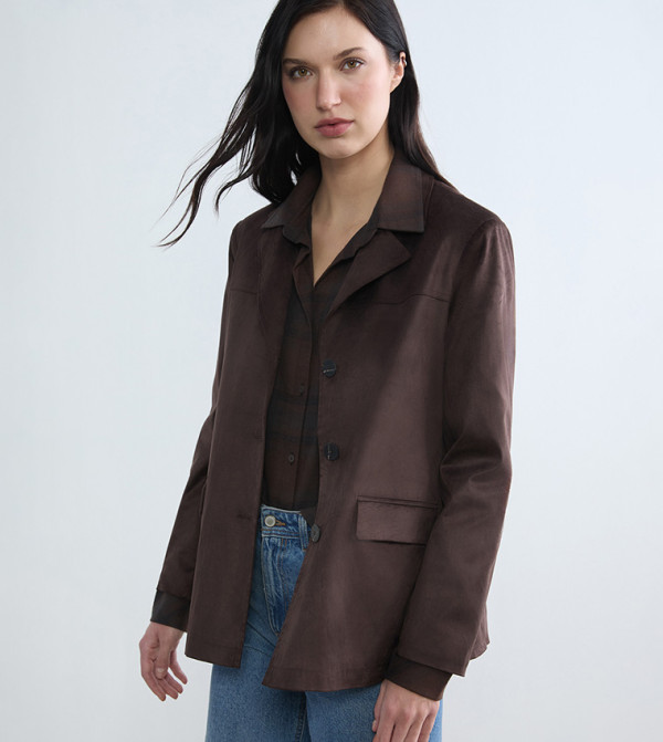 Long Sleeves Suede Look Blazer