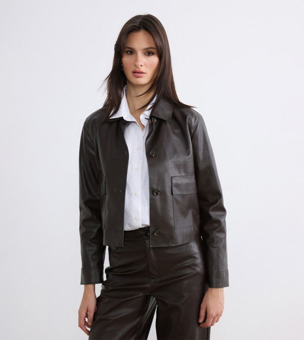 Solid Shirt Collar Jacket