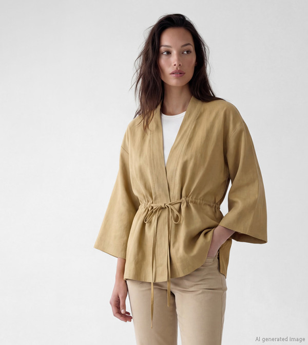 Solid Tie Waist Kimono