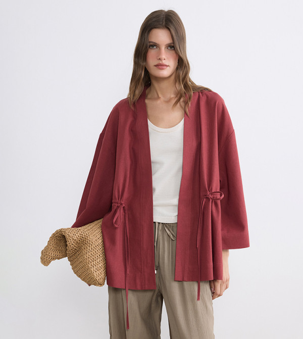 Solid Tie Waist Kimono