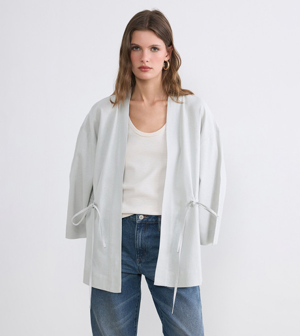Solid Tie Waist Kimono