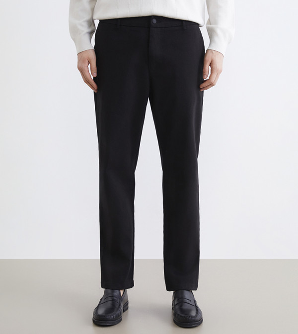 Solid Slim Fit Gabardine Trousers