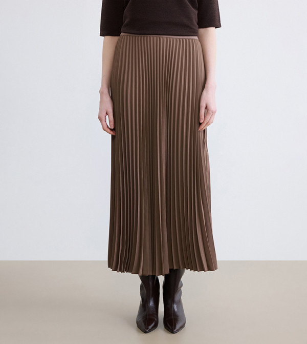 Elastic Waist Pleated Maxi Skirt