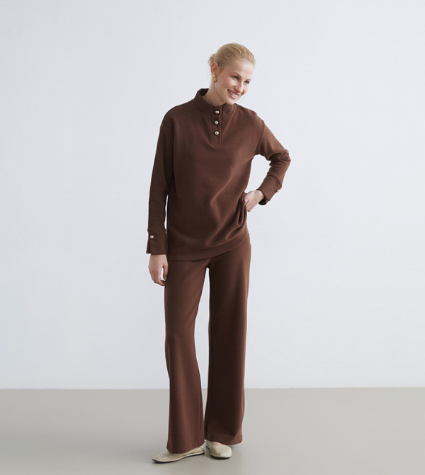 Solid Elastic Waist Wide Leg Sweatpants