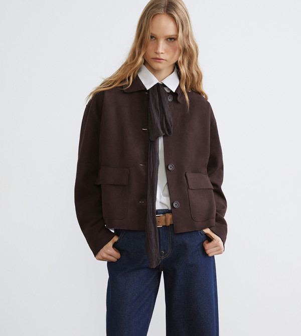 جاكيت قميص شامواه صناعي كم طويل