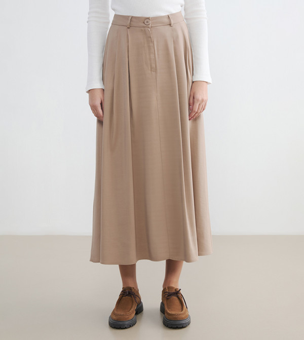 High Waist Pleated Midi Skirt