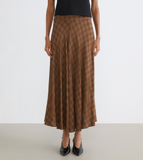 Plaid Elastic Waist Midaxi Skirt