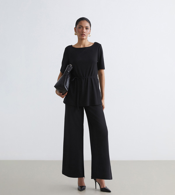 Elastic Waist Wide-Leg Trousers