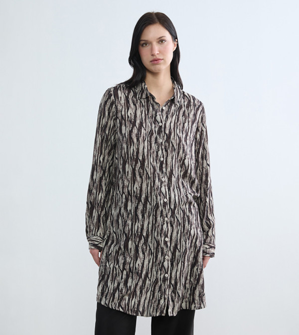 Patterned Long Sleeves Shirt Tunic