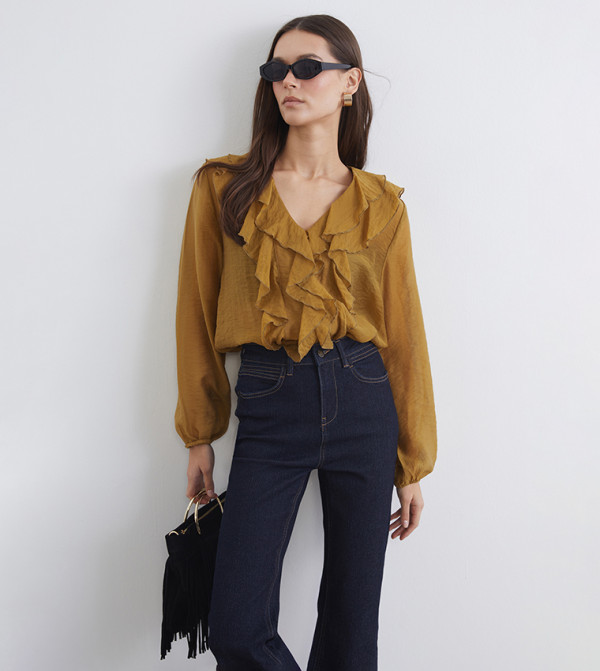 توب شيفون سادة بقبة V