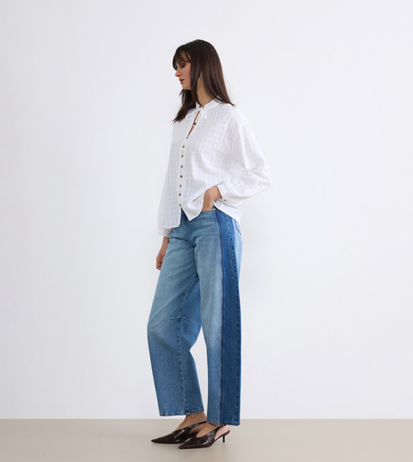 Paneled Barrel Fit Jeans