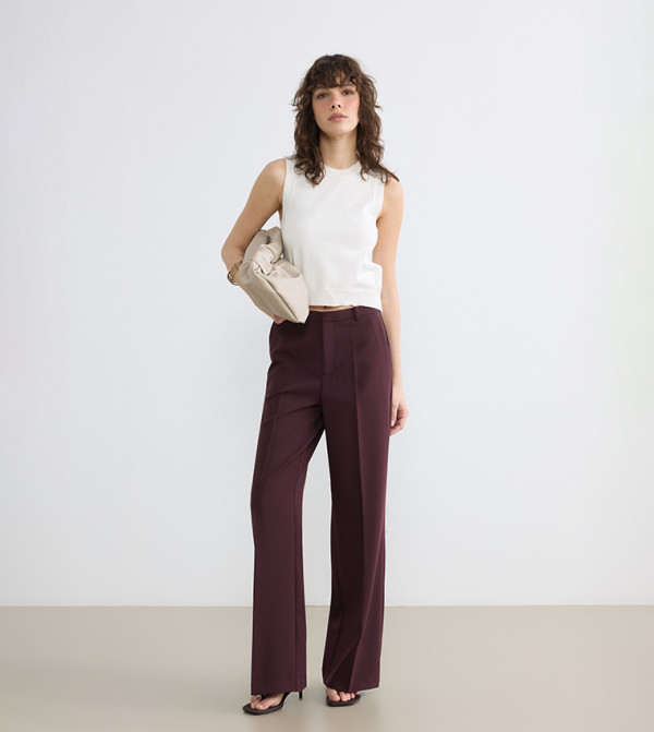 Solid High Rise Wide Leg Pants