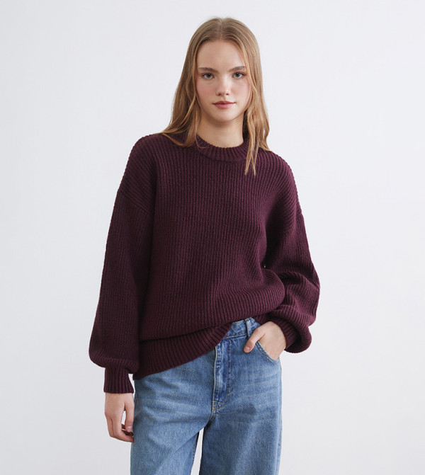 سويتر اوفرسايز محبوك بقبة مستديرة 