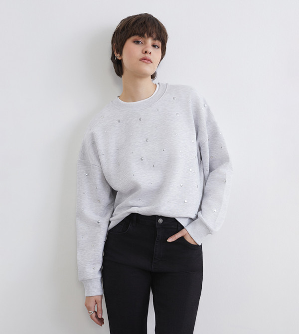 Embellished Crew Neck Oversized Sweatshirt