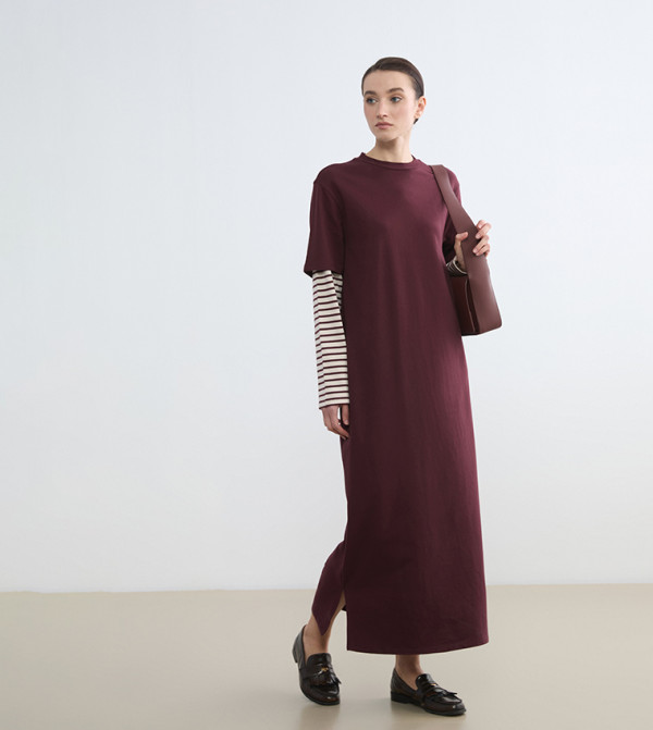 Striped Crew Neck Sweatshirt Dress