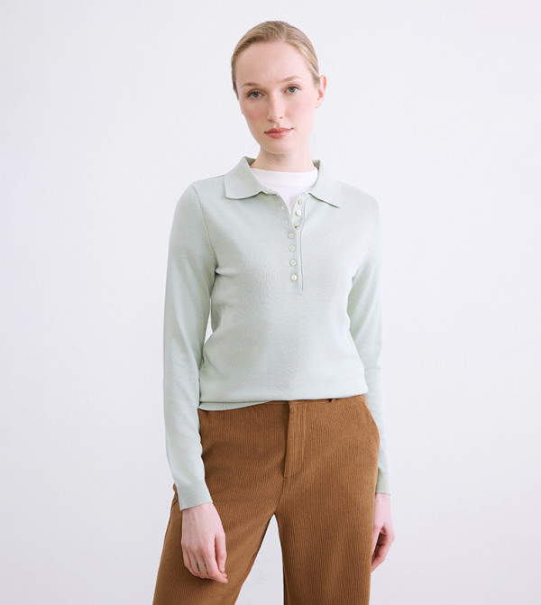 Long Sleeves Collared Knit Sweater