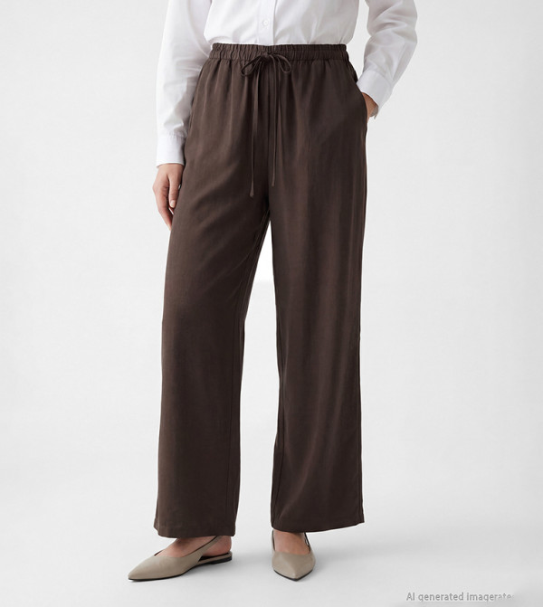 Drawstring Waist Wide Leg Casual Pants