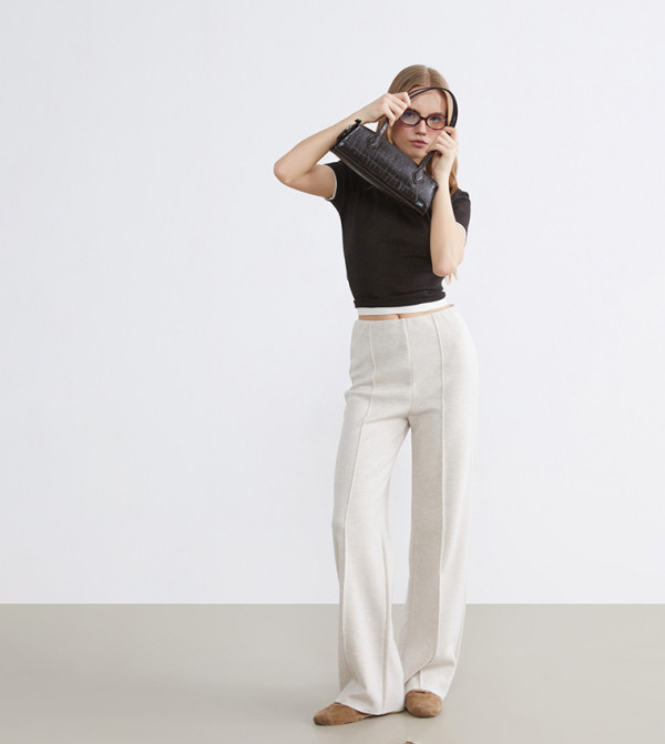 Solid Elastic Waist Wide Leg Pants