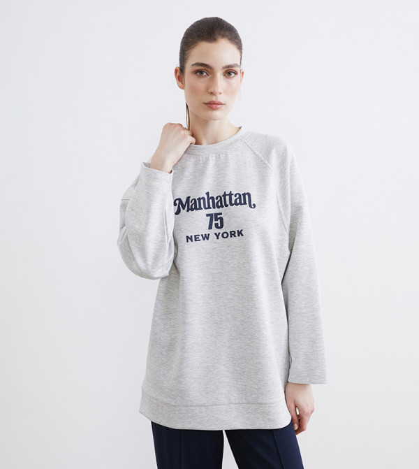 Printed Crew Neck Oversized Sweatshirt