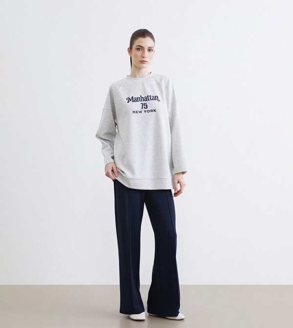 Solid Seam Detail Wide Leg Sweatpants