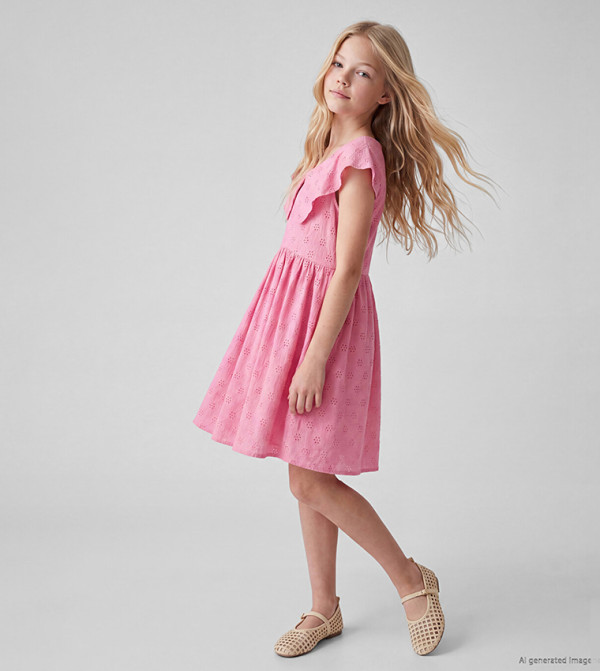 Embroidered Peter Pan Collar Flutter Sleeves Mini Dress