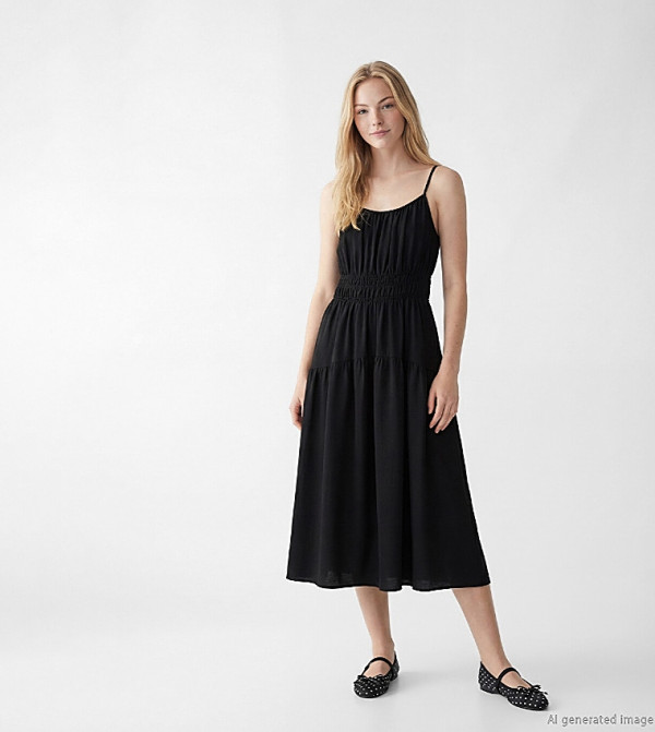 Solid Strappy Woven Midi Dress