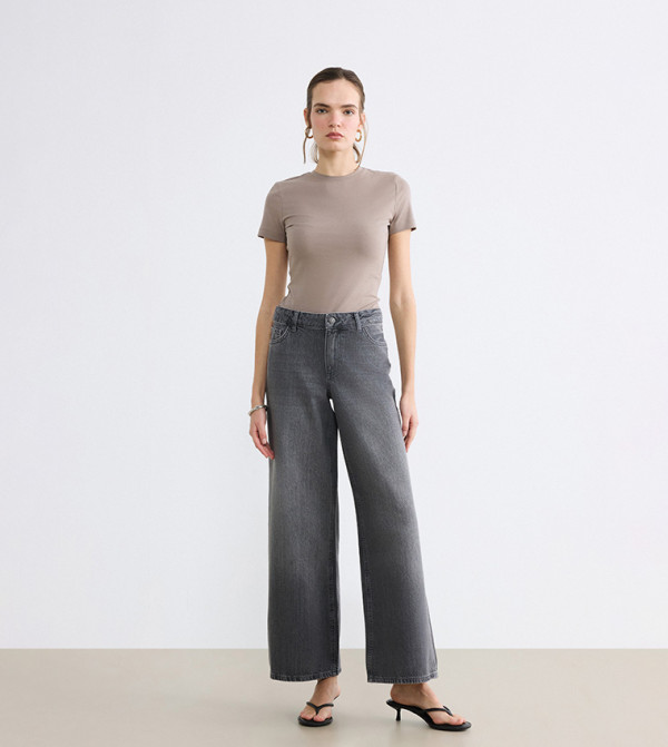 Washed High Rise Wide Leg Jeans