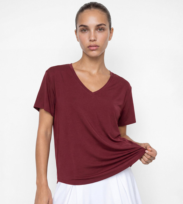 Solid Short Sleeves V-Neck T-Shirt