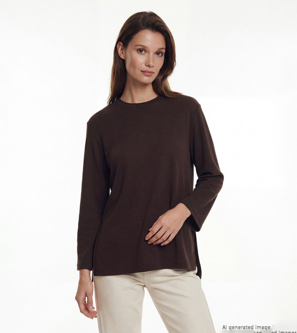 Solid Crew Neck Oversized Sweatshirt Tunic