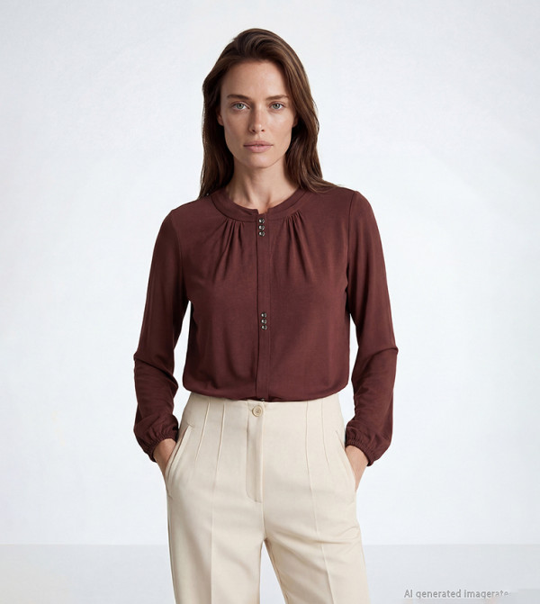 Ruched Crew Neck Long Sleeves Top
