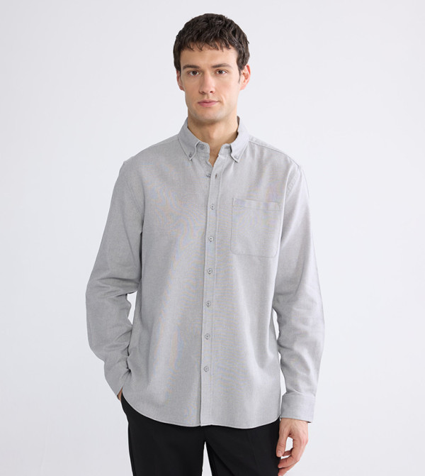 Pocket Front Long Sleeves Gabardine Shirt