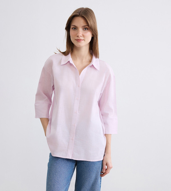 Textured 3/4 Sleeves Oversized Shirt