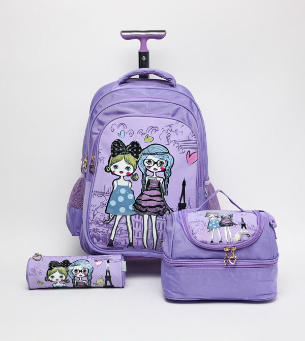 Printed 18" Trolley Backpack Set