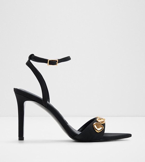 LEARA Metal Accent Ankle Strap Heel Sandals