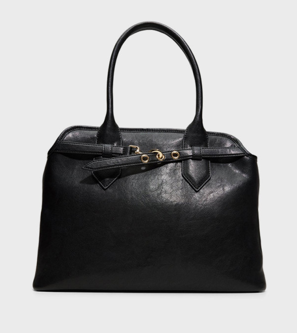 LIZABETH Solid Zippered Tote Bag