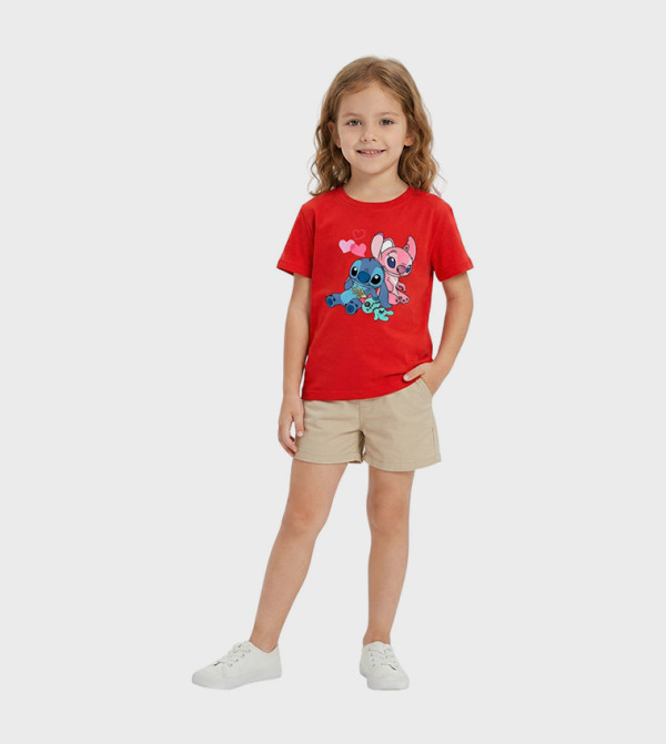 Stitch and Angel Printed Crew Neck T-Shirt