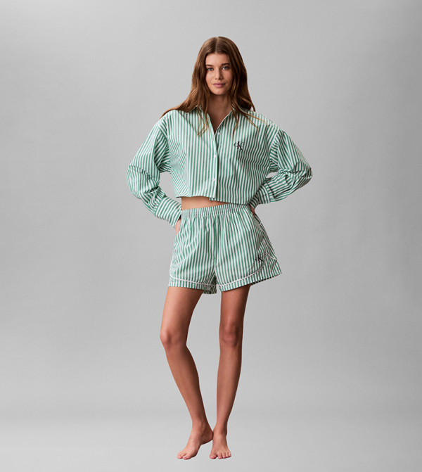 Striped Long Sleeves Crop Sleep Shirt